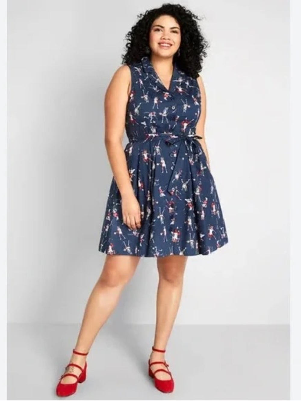 ModCloth Community Brunch Shirt Dress Animal Tennis Player Print Size 24 NO BELT